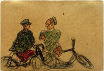 Zonder titel (fietsers in gesprek) door Laszlo Moholy Nagy