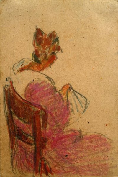 Zittende vrouw op stoel, van rechts door Laszlo Moholy Nagy
