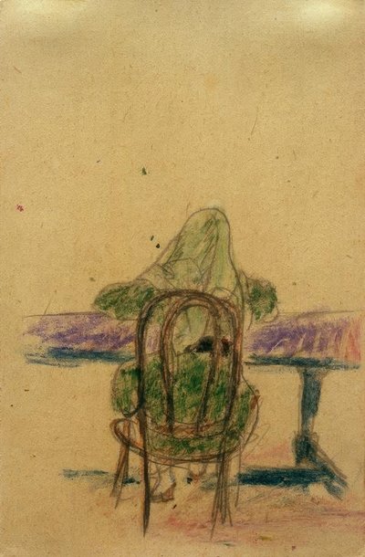 Zonder titel (meisje aan tafel zittend, van achteren) door Laszlo Moholy Nagy