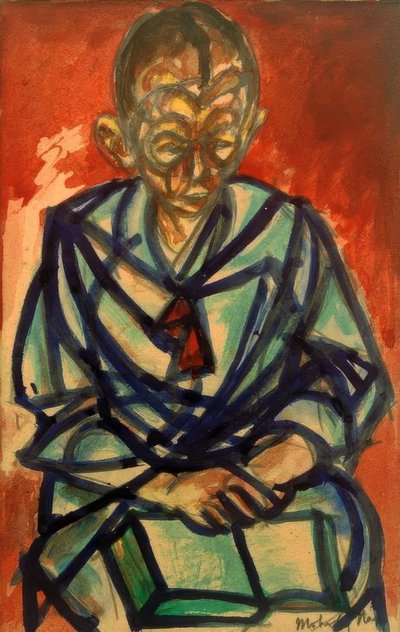 Zonder Titel (Zeeman Miklós, lezend in boek) door Laszlo Moholy Nagy