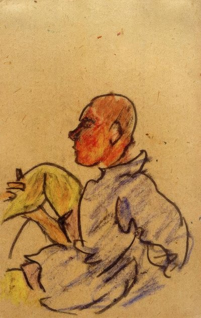 Zonder titel (Zittend met gebogen rechterbeen) door Laszlo Moholy Nagy
