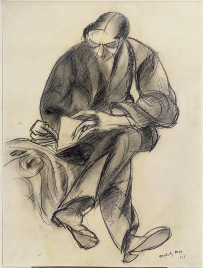 Zittende figuur die leest door Laszlo Moholy Nagy