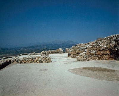 Megaron van het Koninklijk Paleis: locatie van de oude stad Mycene, in de Peloponnesos (1500-1100 v.Chr.) Griekenland door Late Helladic Period Mycenaean