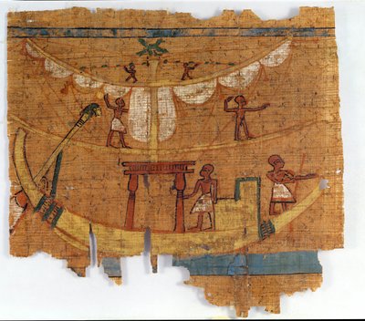 Inscheping op een rivier (papyrus) door Late Period Egyptian