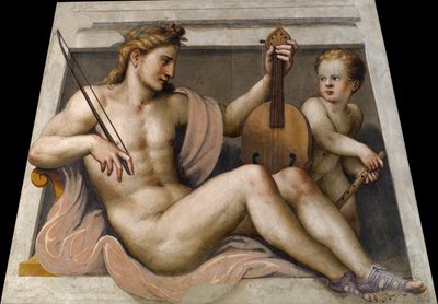 Apollo met Cupido door Lattanzio Gambara