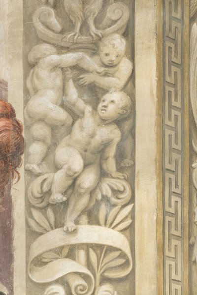 Putti, decoraties rond de ramen door Lattanzio Gambara