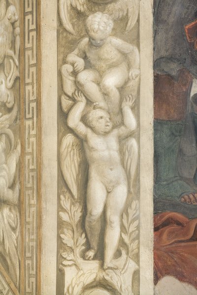 Putti, decoraties rond de ramen (fresco) door Lattanzio Gambara