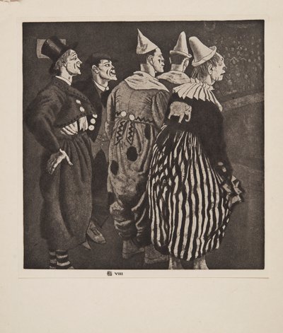 Vijf clowns, uitgegeven 1926 door Laura Knight