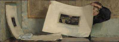 Anna bladert door een portfolio met prenten door Laura Theresa Alma Tadema (Lady)