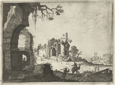 Twee ruïnes in een landschap door Laurens Barata