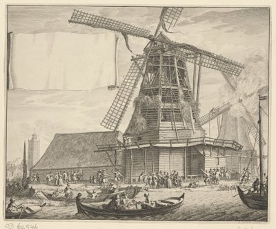 Brand in oliemolen De Zeug bij Wormer, 1699 door Laurens Scherm