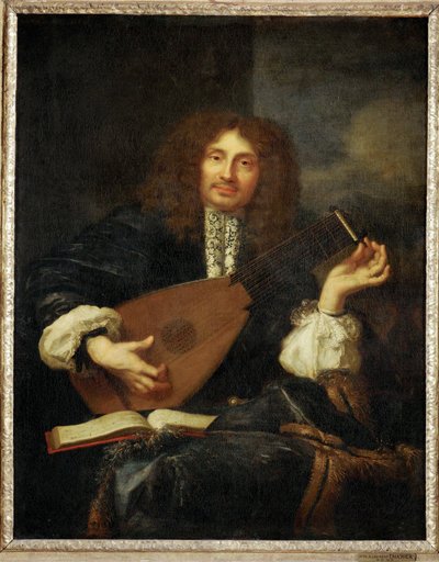 Man die luit speelt (schilderij op doek) door Laurent Fauchier