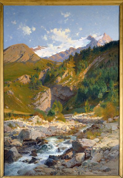 De stroom bij Chavalchere, Tabuchet-gletsjer en de Meije-berglandschap door Laurent Guétal