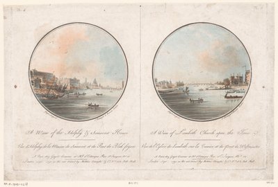 Gezicht op de Adelphi en Somerset House vanaf de Theems en gezicht op Lambeth Church vanaf de Theems door Laurent Guyot