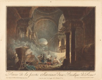 Ruïne van het interieur van een basiliek in Rome door Laurent Guyot after Hubert Robert