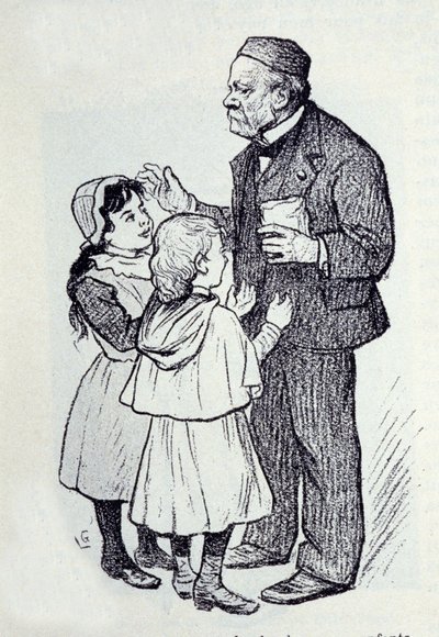 Portret van Louis Pasteur, Franse chemicus en natuurkundige die snoepjes uitdeelt aan de kinderen van het Instituut. Schets door Lucien Laurent-Gsell. door Laurent Lucien Gsell