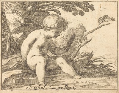 Cupido Kijkt in een Spiegel door Laurent de la Hyre