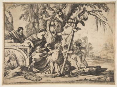 Heilige Familie met Christus Kind dat op een slang stapt door Laurent de la Hyre