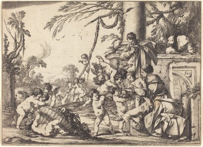 Heilige Familie met Putti door Laurent de la Hyre