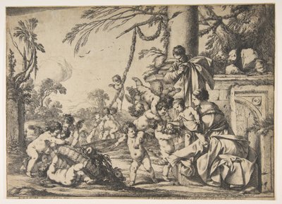 De Maagd en Christus Kind bediend door engelen, 1640 door Laurent de la Hyre