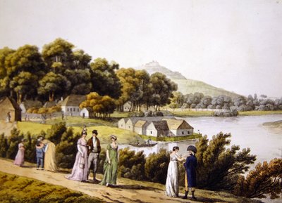 Uitzicht op de wijk Brigittenau en de rivier de Donau vanaf de Augarten kant door Laurenz (after) Janscha