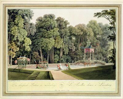Het Chinese Paviljoen in de Laxenburg Tuinen, Wenen, gegraveerd door Johann Ziegler door Laurenz Janscha