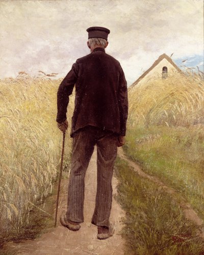 Oude man die in een roggeveld loopt door Laurits Andersen Ring