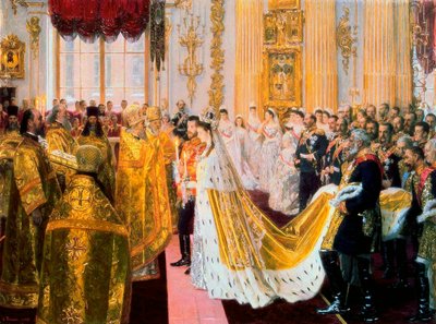 Het huwelijk van Tsaar Nicolaas II en Prinses Alix van Hessen-Darmstadt op 26 november 1894 door Laurits Regner Tuxen