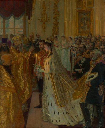Het huwelijk van Tsaar Nicolaas II en Prinses Alix van Hessen-Darmstadt op 26 november 1894, 1895 door Laurits Regner Tuxen