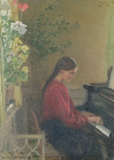 Yvonne de dochter van de kunstenaar speelt piano, ca. 1905 door Laurits Regner Tuxen