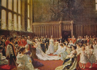 Het huwelijk van koning George V, 1894, ca. 1915 door Laurits Regner Tuxen