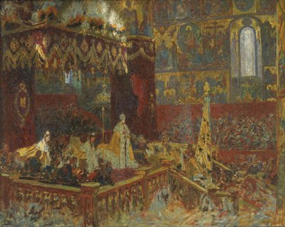 De kroningsceremonie van Tsaar Nicolaas II in Moskou. Schets door Laurits Regner Tuxen
