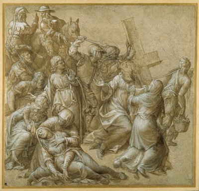 Christus draagt zijn kruis en ontmoet Sint Veronica door Lavinia (attr. to) Fontana