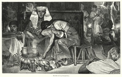 Dood van de eerstgeborene: de laatste van de tien plagen van Egypte door Lawrence (after) Alma Tadema