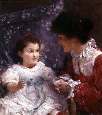 Portret van mevrouw George Lewis en haar dochter Elizabeth door Lawrence Alma Tadema