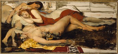 Uitgeputte Maenides, c.1873-74 door Lawrence Alma Tadema