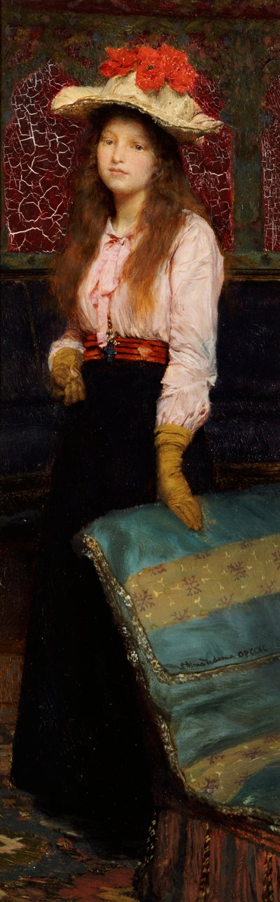 Portret van juffrouw MacWirter, klein volledig figuur in een interieur, 1888 door Lawrence Alma Tadema