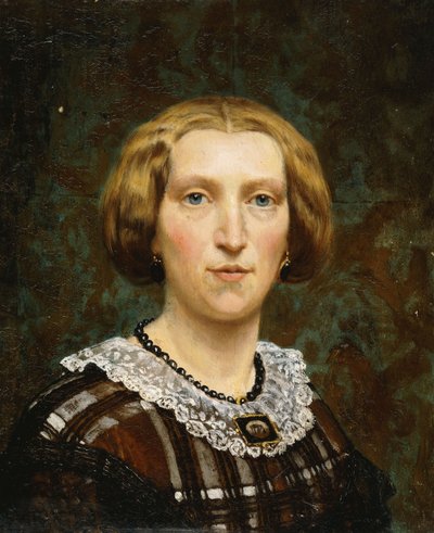 Portret van Sientje Tadema, kleine buste lengte, in Bruine en Witte Jurk en Zwarte Sjaal, 1860 door Lawrence Alma Tadema