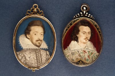 Links: Portret van een jonge man door Lawrence Hilliard. Rechts: Portret van een jonge man door Nicholas Hilliard door Lawrence Hilliard