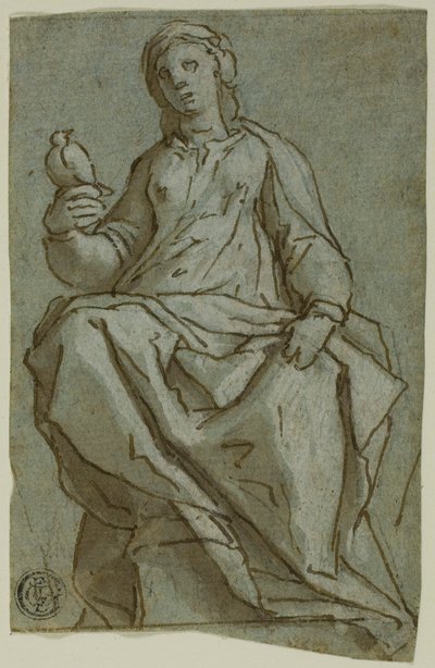 Zittende Vrouwelijke Figuur (Sint Scholastica?) met een Duif door Lazzaro Tavarone