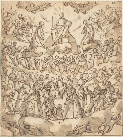 De Zaligen in het Paradijs met de Maagd en Sint Johannes de Doper voor God door Lazzaro Tavarone