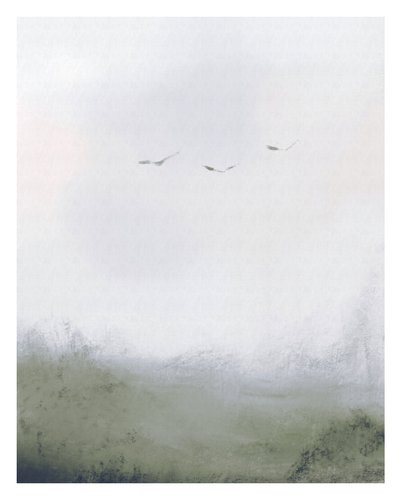 Vogels vliegen over een veld, c.2018 door Leah Straatsma