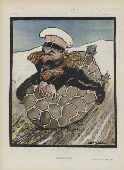 Aleksey Kuropatkin, Russische minister van oorlog. Illustratie voor Le Rire door Leal de Camara