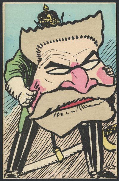 Prentbriefkaart, satirisch in kleuren, ca. 1905: Duitsland Pruisen, Patriottisme - Jaures Jean - Illustratie door Leal de Camara (1877-1948) door Leal de Camara