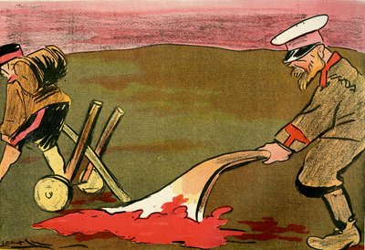 De ploeg van de beschaving - Russische soldaten ploegen de bebloede slagvelden. 1904 door Leal de Camara