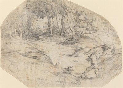 Landschap met een Man en een Hond door Leandro Bassano after Titian