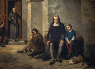 Christoffel Columbus met zijn zoon in het klooster van Santa Maria de La Rabida, Spanje door Leandro Izaguirre