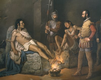 Marteling van Cuauhtemoc (1497-1525) (detail) door Leandro Izaguirre