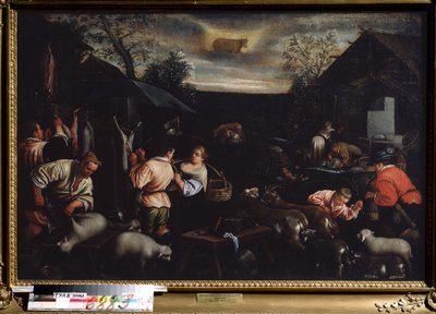 De maand april. Het scheren van de schapen. Symbool van het sterrenbeeld Stier door Leandro da Ponte Bassano