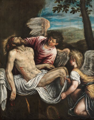 De dode Christus met engelen, c. 1580 door Leandro da Ponte Bassano